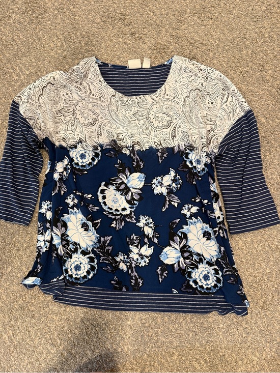 Chico's Tops - Chico's Plus Size 4 Navy Floral Lace Stripe Blouse Top